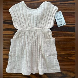 NWT Zara Cream Textured Kids Dress with Back Bow